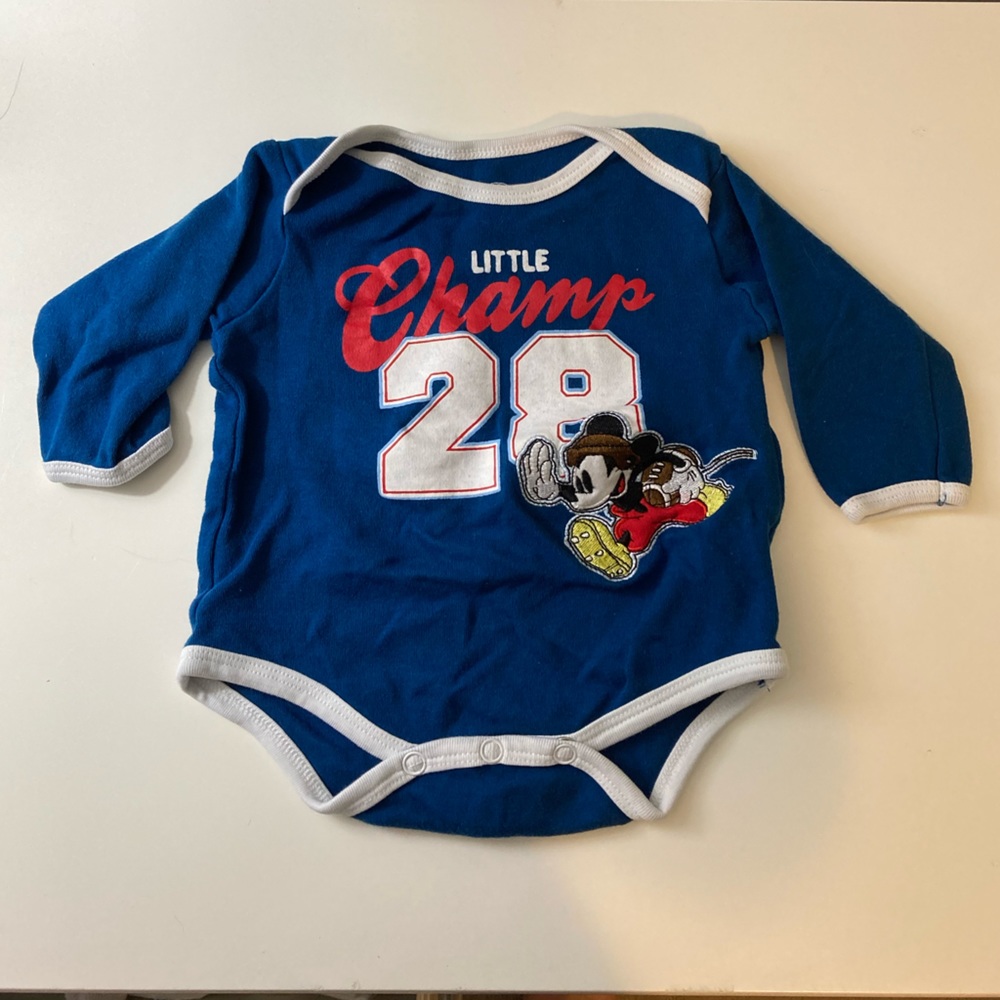 Disney Little Champ 28 Blue Long-Sleeve Onesie 3-6mo